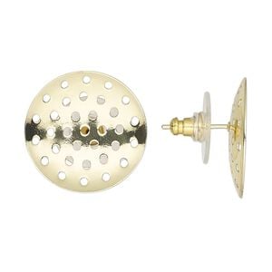 Earstud 1pkg10, 20mm perforated disc / comfort clutch earnut, gold-finished brass / acrylic clear 5 pair