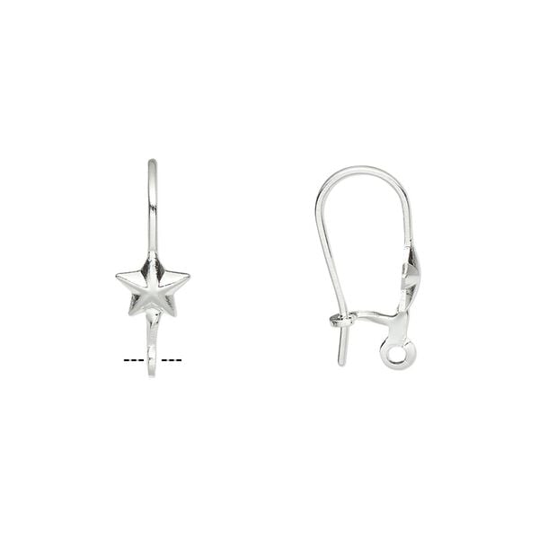 Ear wire, silver-plated brass, 18mm kidney with 6mm star and open loop, 20-21 gauge. Sold per pkg of 50 pairs. image number 0