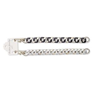 Bracelet, acrylic and rose gold-coated plastic, matte black and silver, 17mm wide, 7-1/2 inches with hook-and-eye clasp. Sold per pkg of 2.