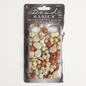 Bead mix 1pkg1, wood (natural) and acrylic, mixed colors, 10x9mm-25x19mm mixed shapes, 100 grams.