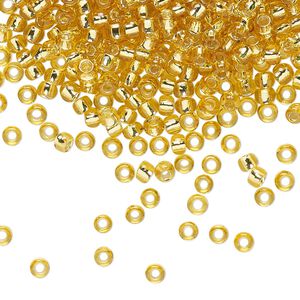 Seed bead, TOHO BEADS&reg;, glass, pkg/50g, #8 round, transparent silver-lined light topaz (TR-08-22).