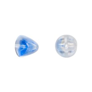 Bead, Czech pressed glass, blue/clear, 12x11mm trigon. Sold per 15" to 16" strand.
