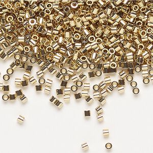 Seed bead, Delica&reg;, glass, pkg/250g, #15 round, opaque 24Kt gold-plated light (DBS-0034).