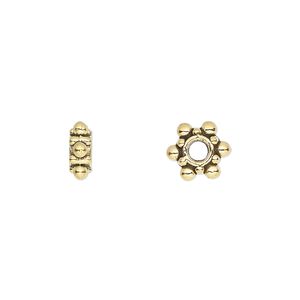 Bead 1pkg20 gold-finished "pewter", 8.5x3.5mm beaded rondelle, antique