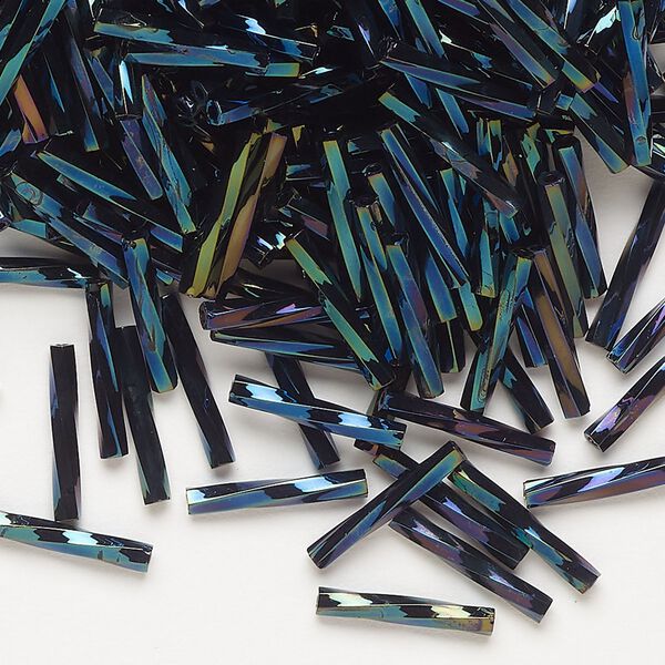 Bugle bead, Miyuki, glass, opaque metallic iris dark blue, (TW452), 12x2mm twisted. Sold per 50-gram pkg. image number 0