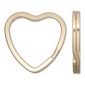 Key ring 1pkg10 gold-finished, 32x31mm flat heart, 26x24mm inside diameter / steel