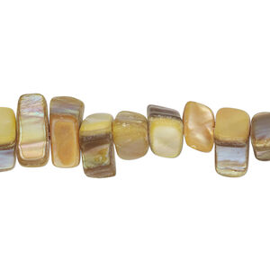 Mother-of-pearl shell 1pkg1, triangle tube bead 15.5-16 inch pale yellow / dark gold 9x4mm-11x5mm