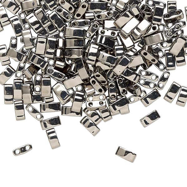 Seed bead, TILA&reg;, glass, pkg/250g, 5x2.3mm half tila rectangle, opaque nickel-plated, (HTL-190). image number 0