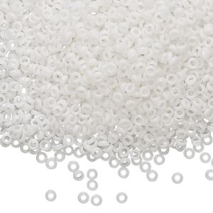 Seed bead, Miyuki, glass, pkg/50g, 2.2x1mm spacer rondelle, opaque white, (SPR2.2-402).