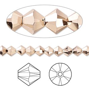Bead 144pk crystal rose gold 2X 18Kt gold plate, Crystal Passions&reg; 5mm bicone 5328