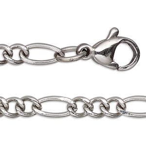 Chain, stainless steel, 3.5mm figaro, 18 inches with lobster claw clasp. Sold individually.