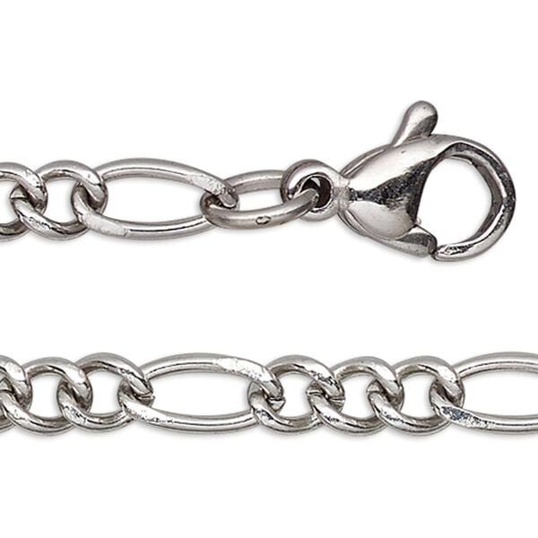 Chain, stainless steel, 3.5mm figaro, 18 inches with lobster claw clasp. Sold individually. image number 0
