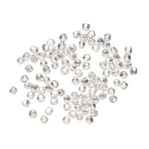 Bead 1pkg1200, fire-polished, silver-plated glass, opaque clear, 2mm faceted round, 1 mass.