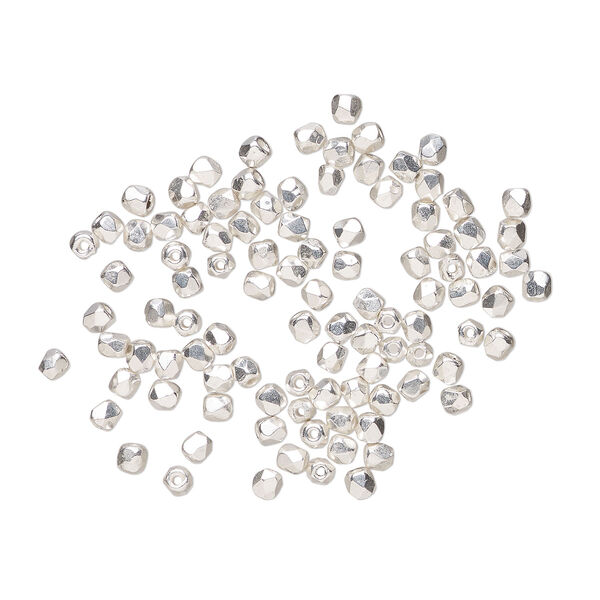Bead 1pkg1200, fire-polished, silver-plated glass, opaque clear, 2mm faceted round, 1 mass. image number 0