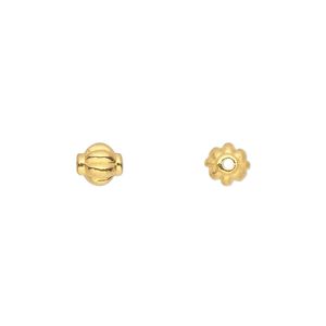 Bead 1pkg50 gold-finished "pewter", 6mm corrugated round