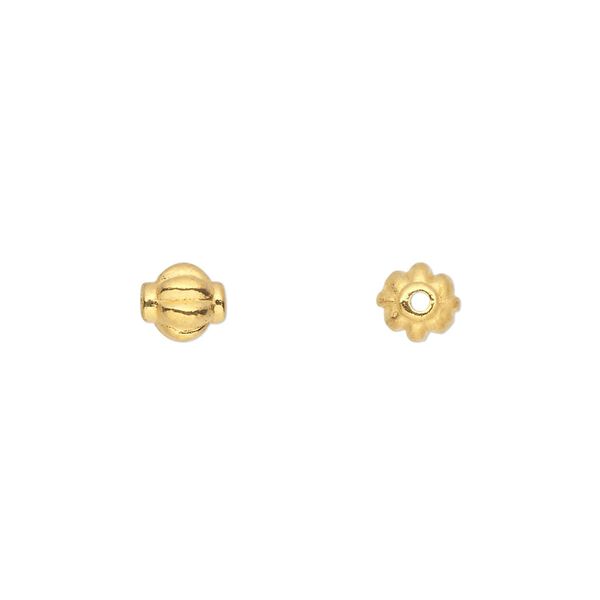 Bead 1pkg50 gold-finished "pewter", 6mm corrugated round image number 0
