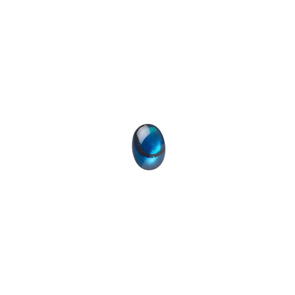 Cabochon, paua shell (dyed / coated), blue, 7x5mm calibrated oval, Mohs hardness 3-1/2. Sold per pkg of 10. image number 0