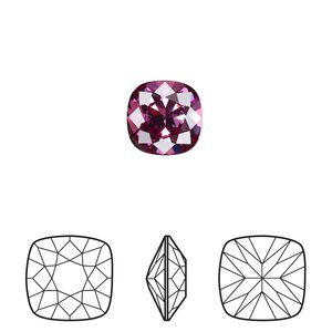 Fancy stone 2pk dark rose foil back, Crystal Passions&reg; 10mm cushion 4470