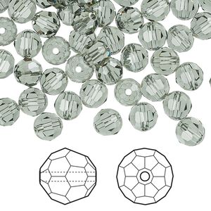 Bead 144pk black diamond, Crystal Passions&reg; 6mm round 5000