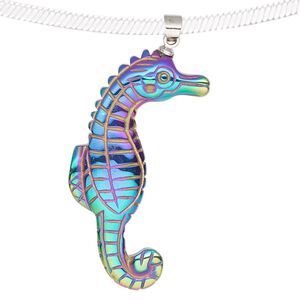 Hemalyke&trade; / brass 1pkg1, electroplated silver-finished 1-sided seahorse pendant 40x22mm