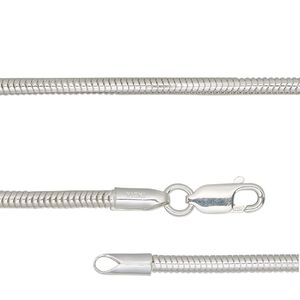 Chain 1pkg1 sterling silver snake, 2.7mm / fits 3.5mm hole / lobster claw clasp, Dione&reg; 18 inch