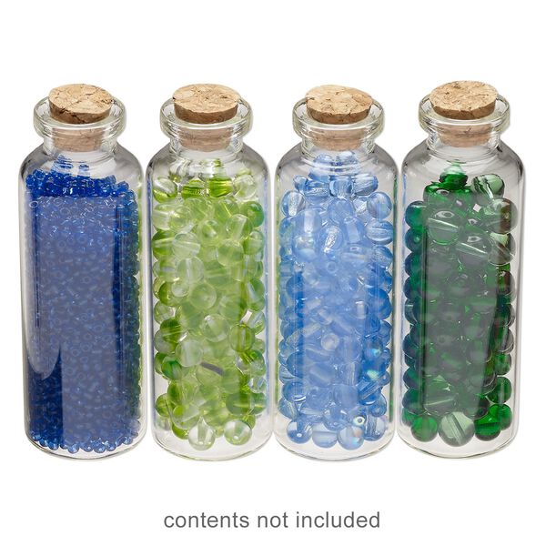 Component, glass and cork, clear, 79x27mm bottle with stopper. Sold per pkg of 4. image number 0