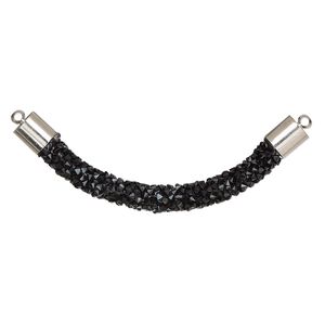 Focal, glass / resin / imitation rhodium-finished brass, black, 60-64mm curved tube. Sold per pkg of 4.