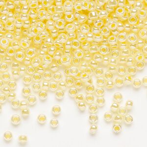 Seed bead, Miyuki, glass, pkg/50g, #8 rocaille, opaque inside dyed color luster light daffodil (RR-516).