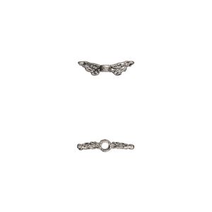 Bead 1pkg50 silver-finished "pewter", 11x3mm wing / 2sided, antique