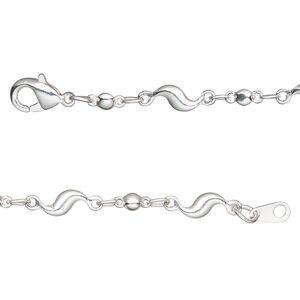 Chain 1pkg1 silver-plated S-bar, 4mm / 2.5mm ball / lobster claw clasp, brass 24 inch