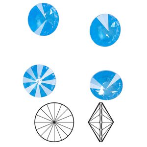Chaton 4pk crystal electric blue ignite LacquerPRO, Crystal Passions&reg; 12mm rivoli 1122