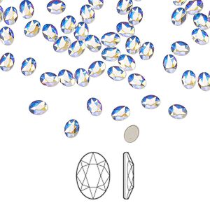 Flat back 288pk crystal AB foil back, Swarovski&reg; 4x3mm oval 2603
