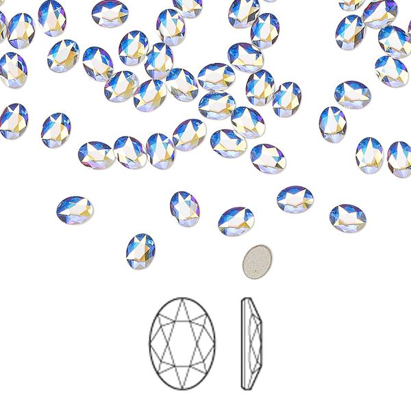 Flat back 288pk crystal AB foil back, Swarovski&reg; 4x3mm oval 2603 image number 0