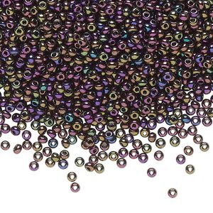 Seed bead, Preciosa Ornela Czech glass, pkg/500g, #11 rocaille, opaque red iris black, (59195).