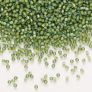 Seed bead, Delica&reg;, glass, pkg/7.5g, #11 round, translucent white-lined luster light green (DB-1786).