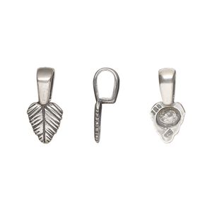Bail, JBB Findings, glue-on, antique silver-plated brass, 16x7.5mm with 8.5x7.5mm leaf flat base. Sold per pkg of 2.