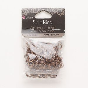 Split ring mix 1pkg240 copper-finished, 6mm & 8mm round, steel / antique