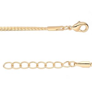 Chain 1pkg2 curb, 2mm / lobster claw clasp, gold-finished brass 36 inch