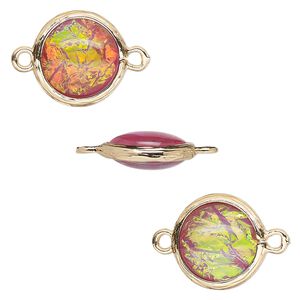 Link, Opalized Ice&trade;, "opal" (resin) and gold-finished brass, light purple, 14mm double-sided round. Sold per pkg of 4.