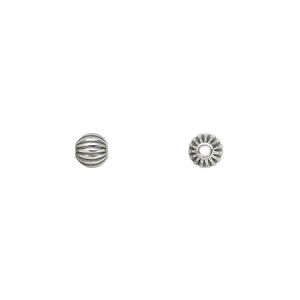 Bead 1pkg2 antiqued sterling silver, 5mm seamless corrugated round.