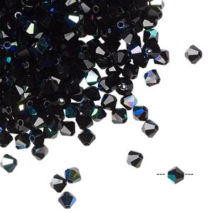 Bead 48pk jet AB, Preciosa Czech crystal 4mm bicone
