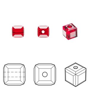 Bead 144pk light Siam, Swarovski&reg; 6mm cube 5601