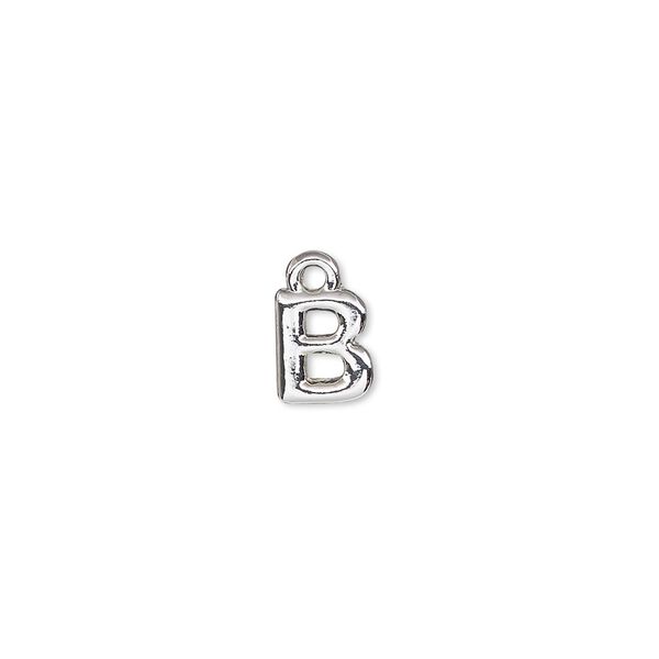 Charm, silver-finished "pewter" (zinc-based alloy), 7.5x6.5mm alphabet letter B. Sold per pkg of 2. image number 0