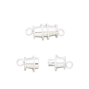 Clasp barrel 1pkg10, 12x8mm, silver-finished brass 1-strand
