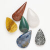 Multi-gemstone 1pkg6, top-drilled puffed / flat teardrop focal mix 31x19mm-39x23mm image number 0