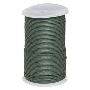 Cord, waxed cotton, dark green, 2mm, 50+ pound test. Sold per 100-meter spool.