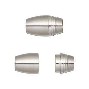 Clasp magnetic 1pkg1, 18x10.5mm barrel / fits 6mm cord, matte stainless steel 1-strand