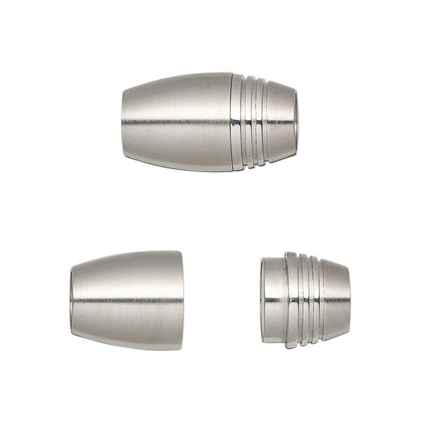 Clasp magnetic 1pkg1, 18x10.5mm barrel / fits 6mm cord, matte stainless steel 1-strand image number 0