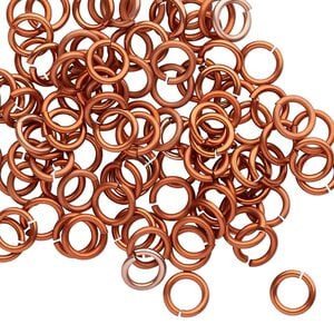 Jump ring 1pkg100 aluminum, 6mm round, 18 gauge / 4.2mm inside diameter / orange copper