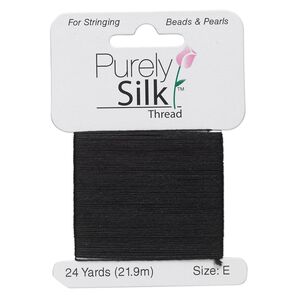 Thread, Purely Silk&trade;, black, size E. Sold per 24-yard card.